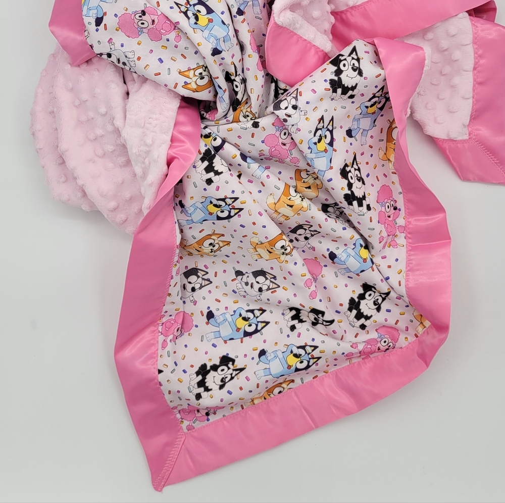 Handmade Lovely Bluey & friends cotton Kids blanket,satin binding blanket 40x44
